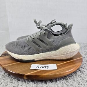 Adidas Mens 7 Ultraboost 21 Gray White Athletic Gym Daily Running Shoe FY0381